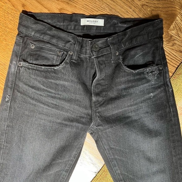 Moussy Vintage Staley Tapered Jeans Black Distressed Rock n Roll 24 - Picture 4 of 9